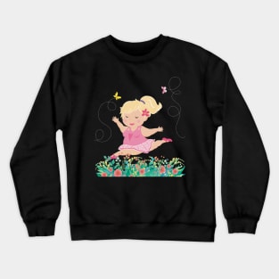 The chubby cute ballerina dances in the flower meadow, enjoying every moment, no text Crewneck Sweatshirt